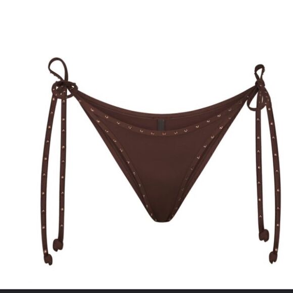 NWT SKIMS Rhinestone Swim Tie Bottoms - Cocoa - Picture 1 of 4